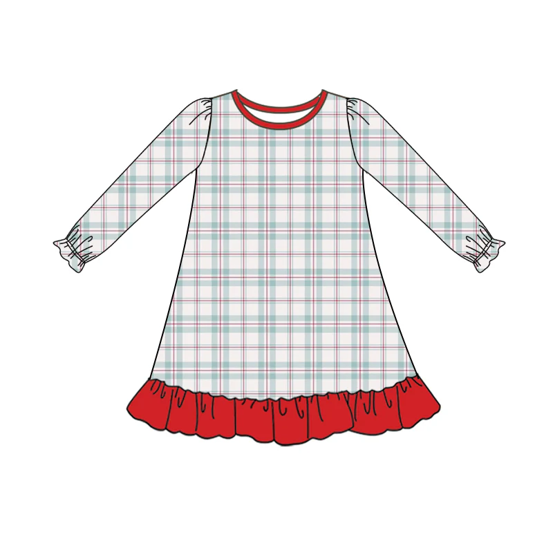 Deadline October 24 custom no moq eta 6-7weeks Green and gray plaid long-sleeved dress