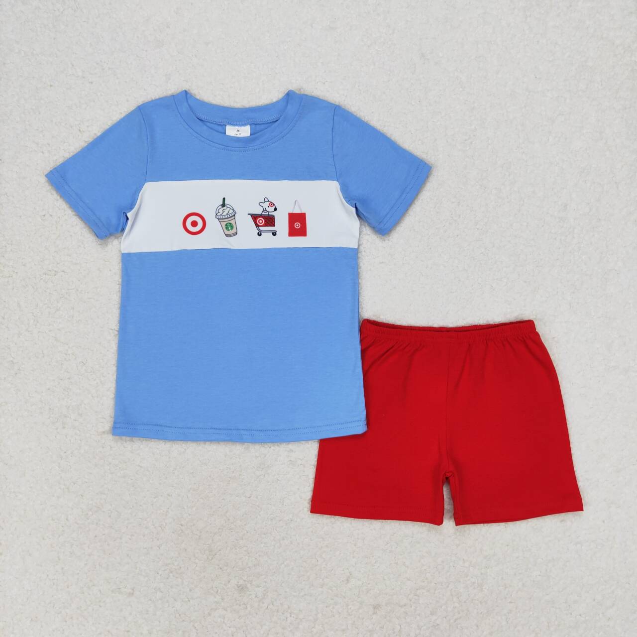RTS NO MOQ(In Stock) target puppy target blue short-sleeved red shorts suit