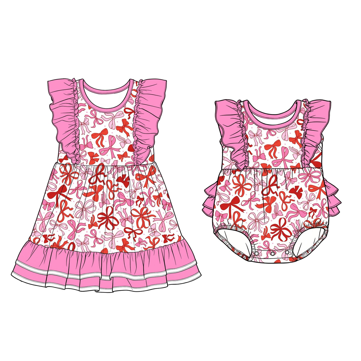 26.1.23 custom each style moq 5 eta 6-8week Sibling Sister bow baby short sleeve romper and dress match design