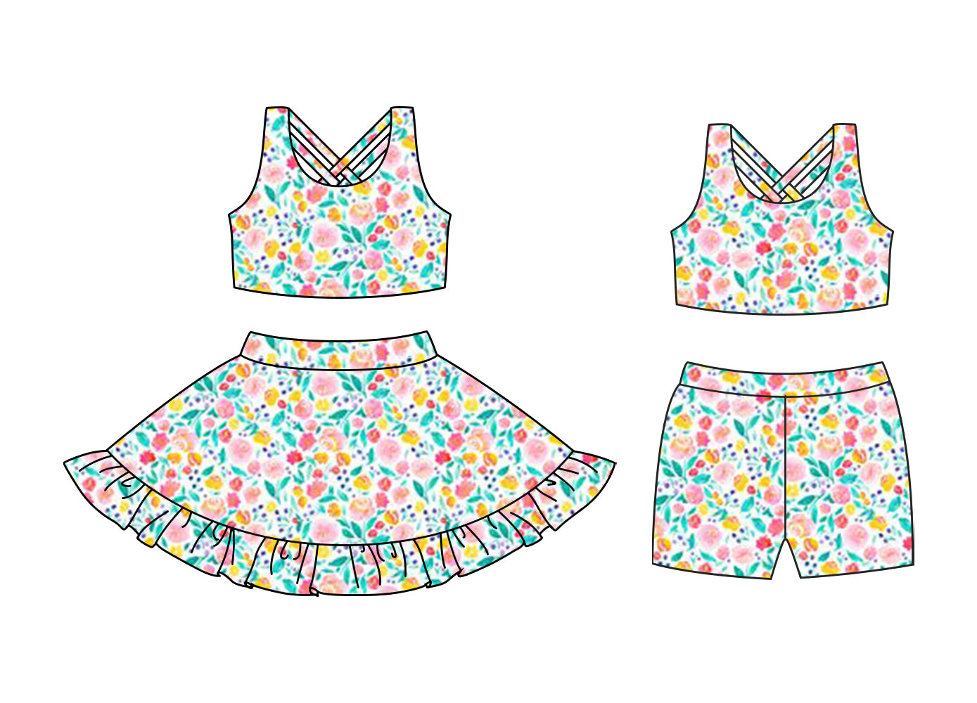 3.24 custom each style moq 5eta 4-6week Sibling Sister floral baby girl short sleeve shorts sets and dresses match design