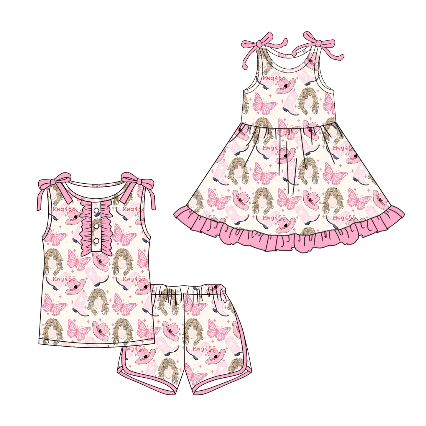 26.1.17 custom each style moq 5 eta 6-8week Sibling Sister hat boots baby short sleeve shorts sets and dress match design