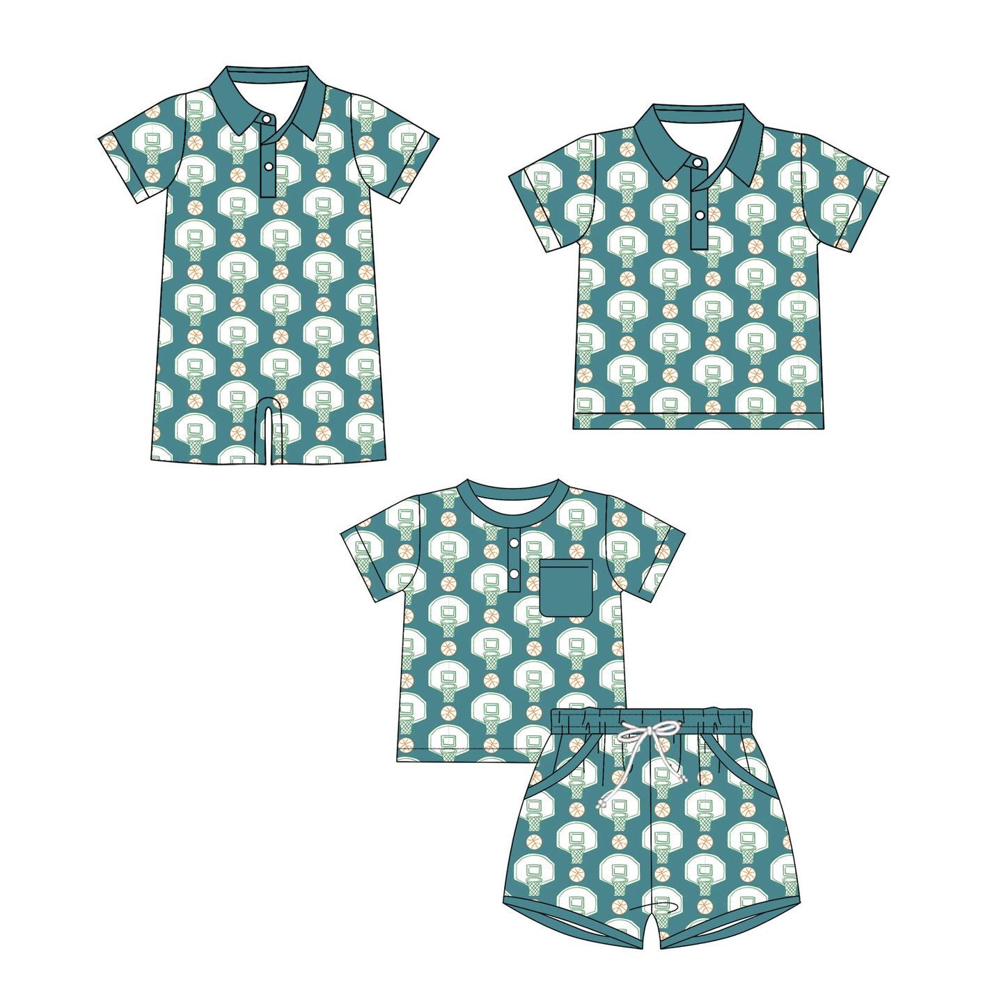 3.27 Custom moq 5 mix size Sibling Baby Boy Short-Sleeved Pajama Set Romper And Short-Sleeved Polo Shirt
