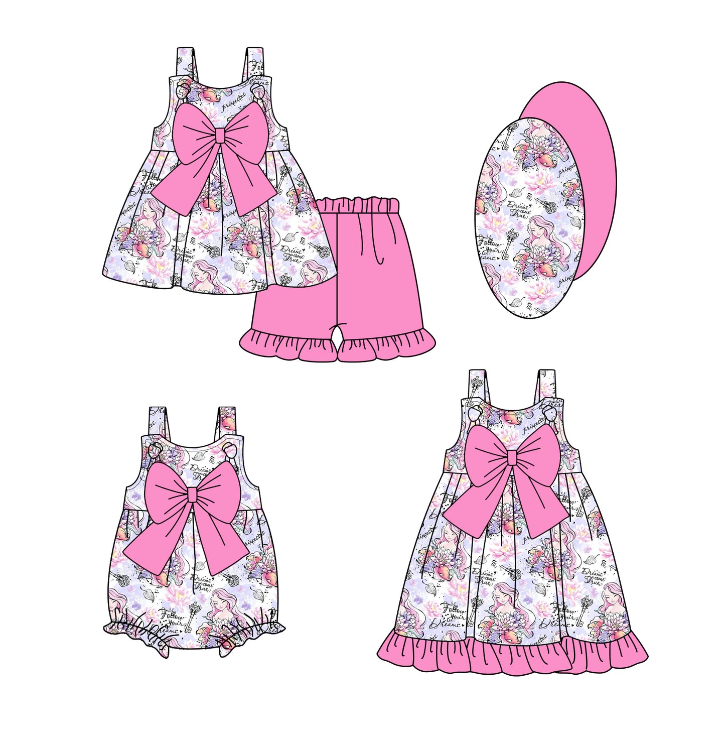 2.12 custom each style moq 5eta 4-6week Sibling Sisters baby girl short sleeve shorts sets and dress and rompers match family design