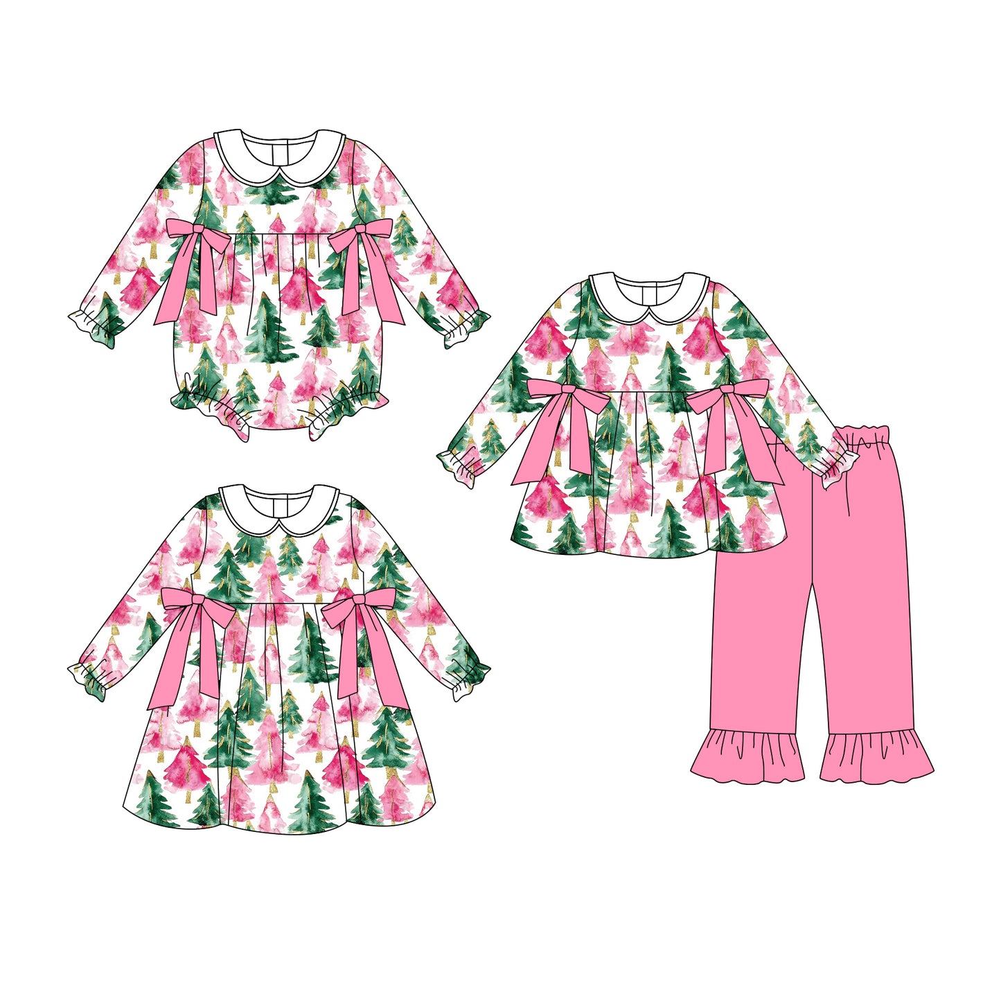 25.7.30 custom each style moq 5eta 4-6week Sibling Sisters Christmas baby girl long sleeve pants sets and dress and rompers match family design