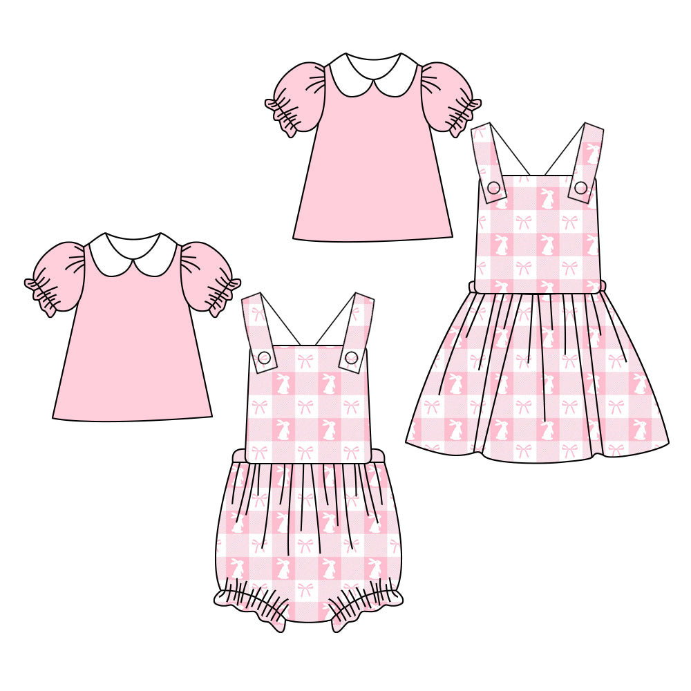 25.10.14 custom each style moq 5 eta 6-8week Sibling Sisters bunny bow baby girl short sleeve top and rompers and dress match family design