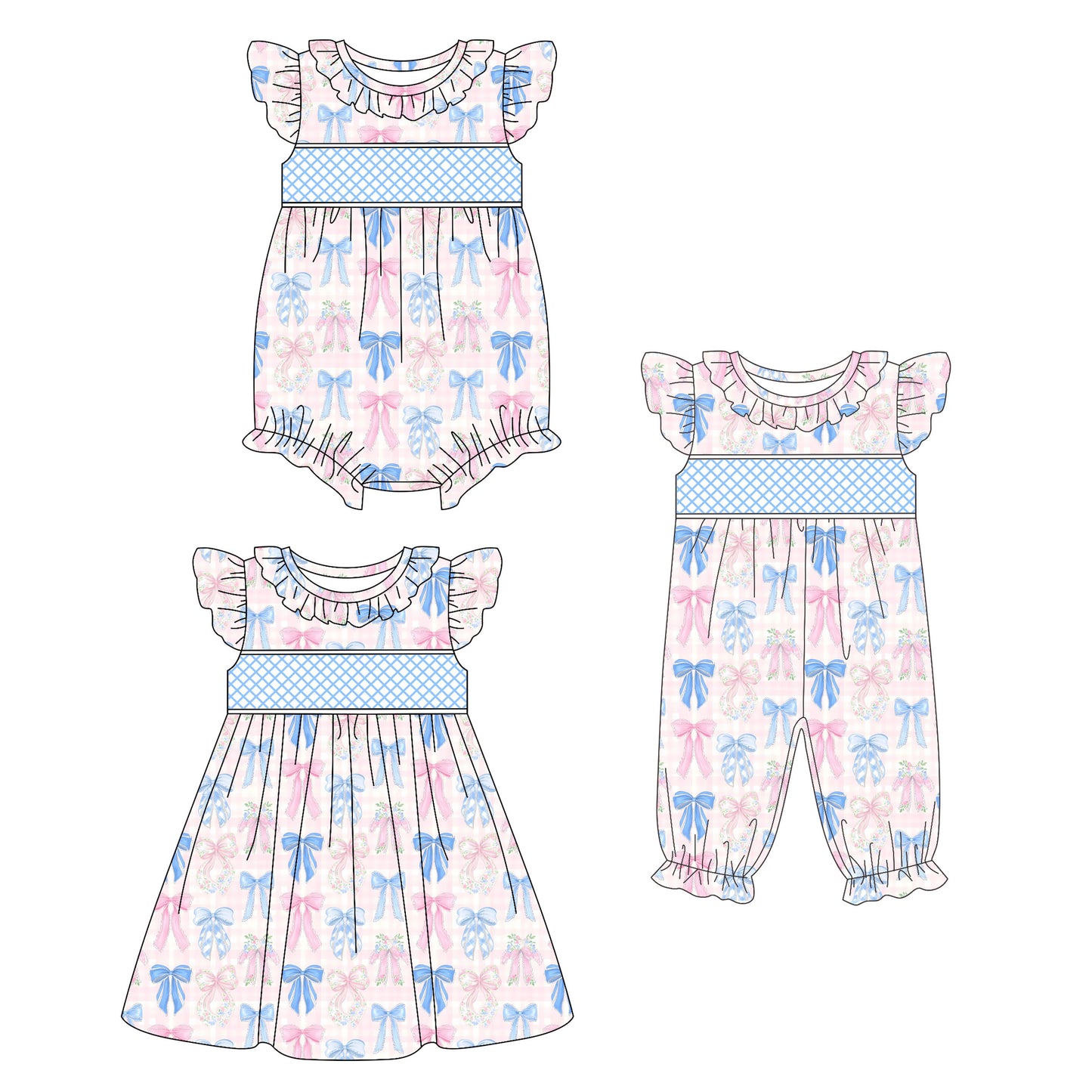 25.10.15 custom each style moq 5 eta 6-8week Sibling Sister bow baby short sleeve romper 2 and dress match design