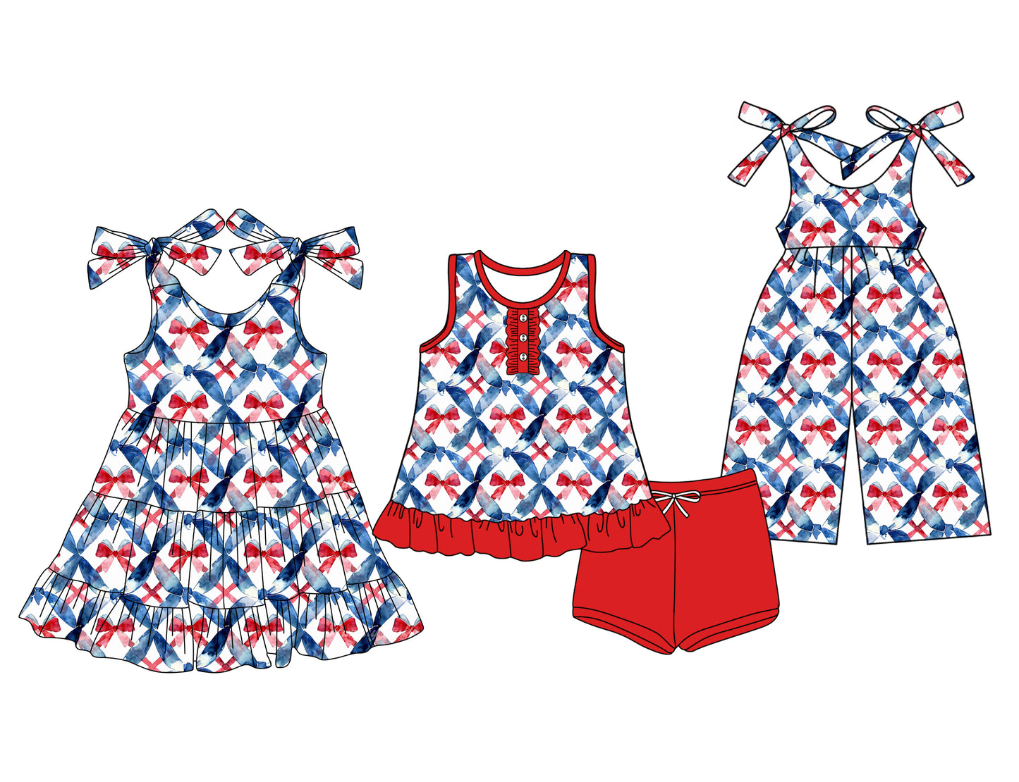 3.14 custom each style moq 5eta 4-6week Sibling Sister bow baby girl short sleeve shorts sets and dresses and jumpsuit match design
