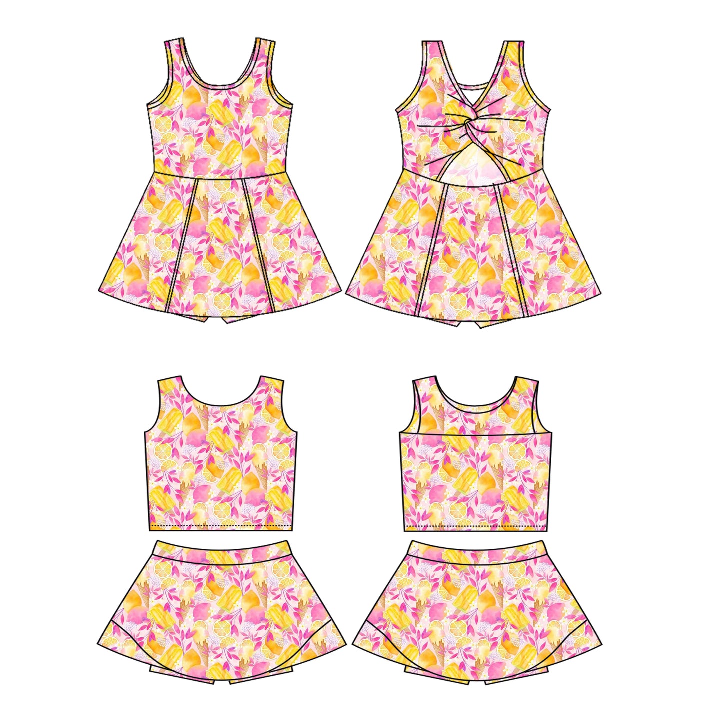 2.26 Custom moq 5 mix size Sibling Baby Girls Pink Sleeveless Top And Skirt Sets Dress Yoga Outfit