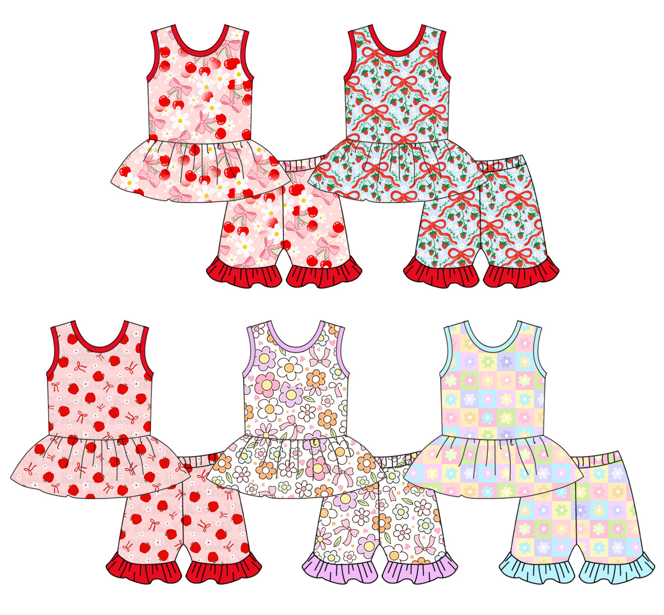 25.11.12 custom each style moq 5 eta 6-8week Sibling Sisters baby girl clothes short sleeve shorts sets 5 match family design