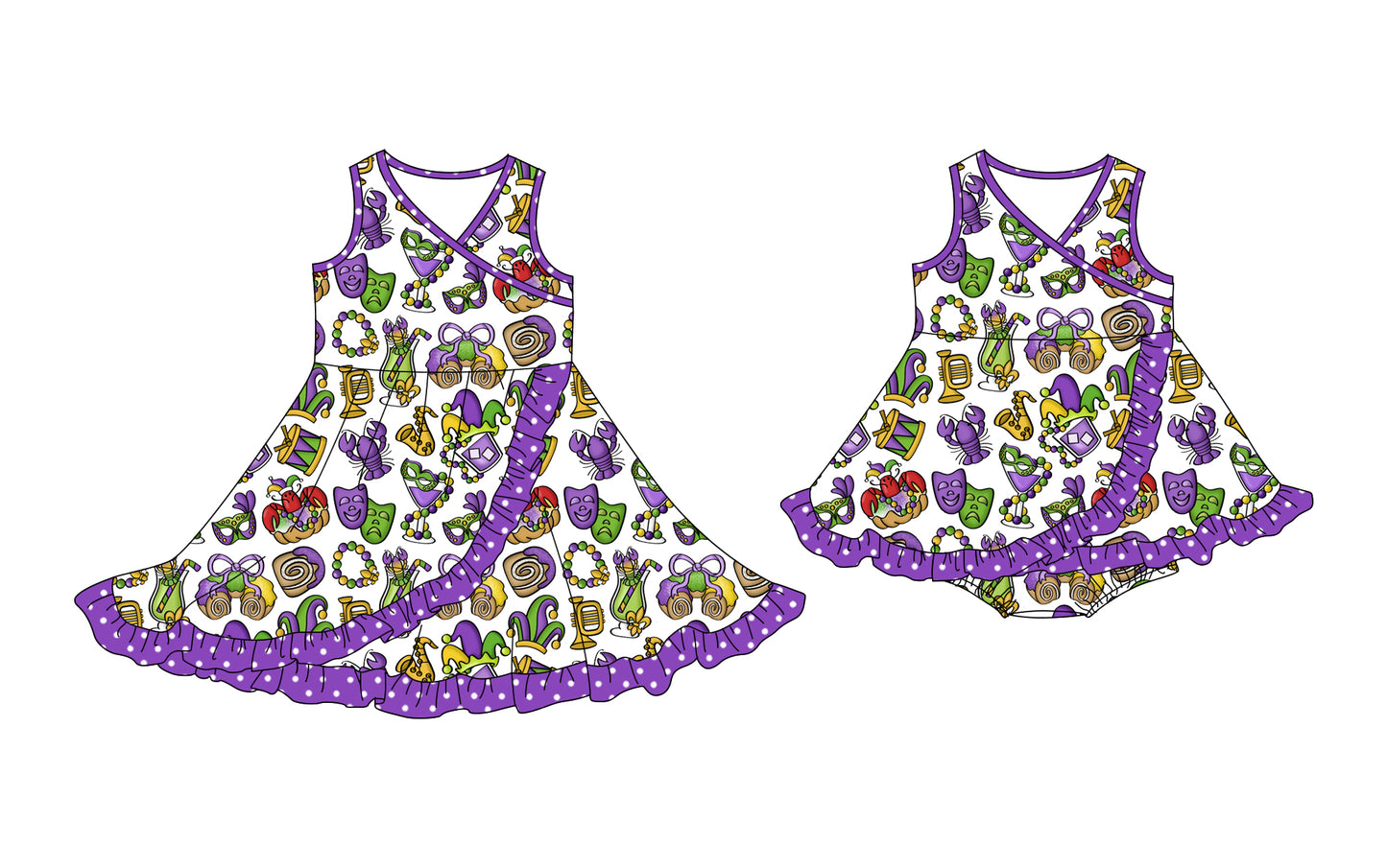 25.10.11 custom each style moq 5 eta 6-8week Sibling Sisters mardi gras baby girl short sleeve dress and romper match family design