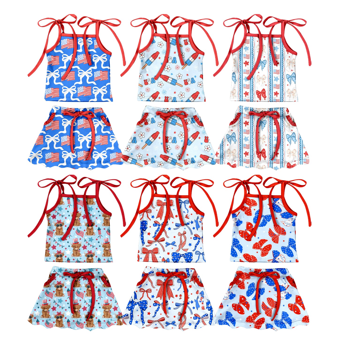 Custom moq 5 mix size Sibling Baby Girl Sleeveless Top And Shorts Set Cute 4th of July Outfit for Little Girls Summer Clothes