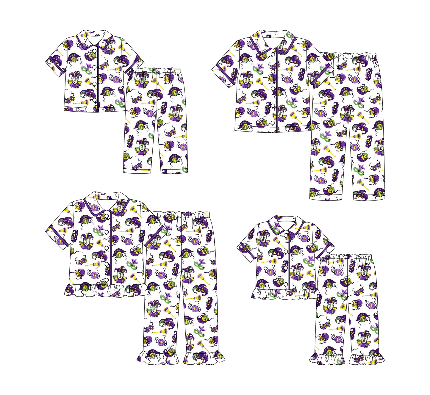25.9.17 custom each style moq 8 eta 6-8week Sibling Sister mardi gras baby short sleeve pants sets 2 and adult set 2 match design