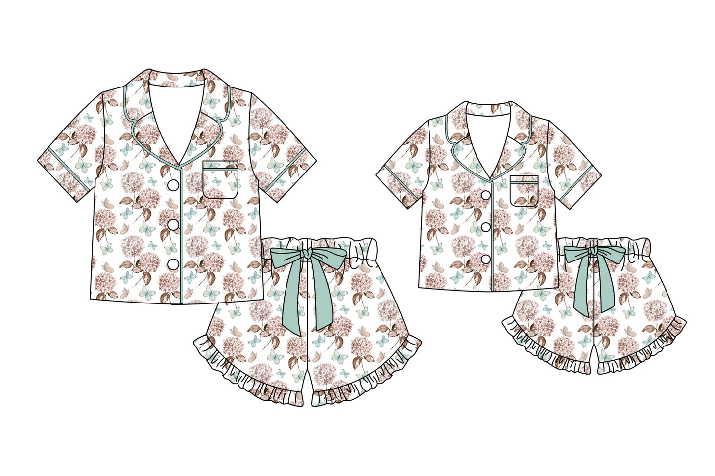 3.6 Custom moq 5 mix size Sibling Mom And Me Floral Pajama Set Short-Sleeved Top And Shorts Matching Sleepwear