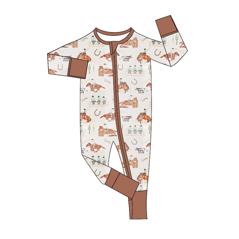 10.12 custom each style moq 5eta 4-6week Sibling riding horse baby boys sets and rompers match family design
