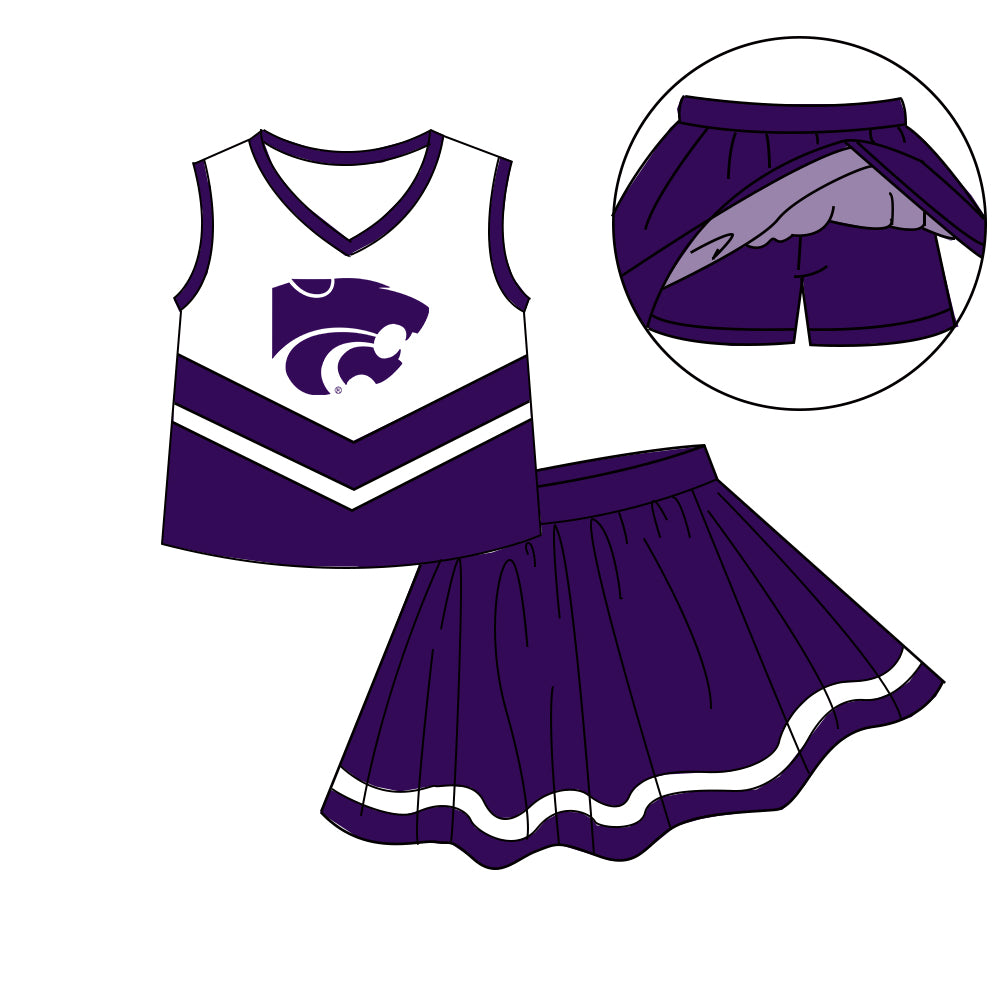 Custom moq 5 mix size milk silk eta 6-8weeks summer teams purple baby girls clothes team sleeveless skirts shorts sets-25.7.9