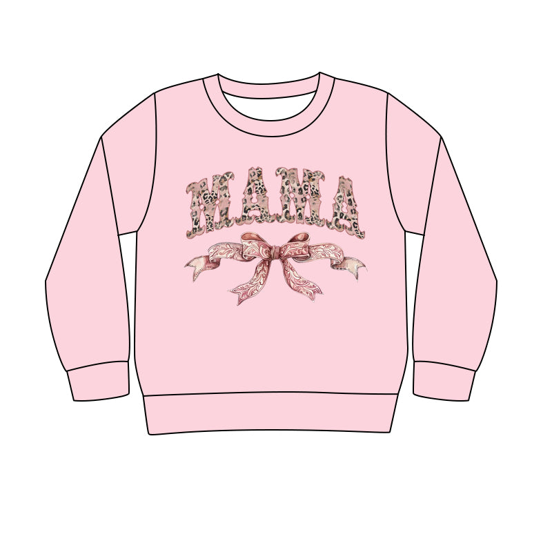7.27 custom each style moq 5eta 4-6week adult women clothes adult women mama bow pink long sleeve summer top
