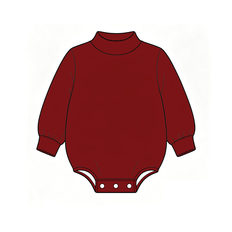Custom moq 5 boys Blank Cotton Jumpsuit Burgundy Long-sleeve high-neck Jumpsuit