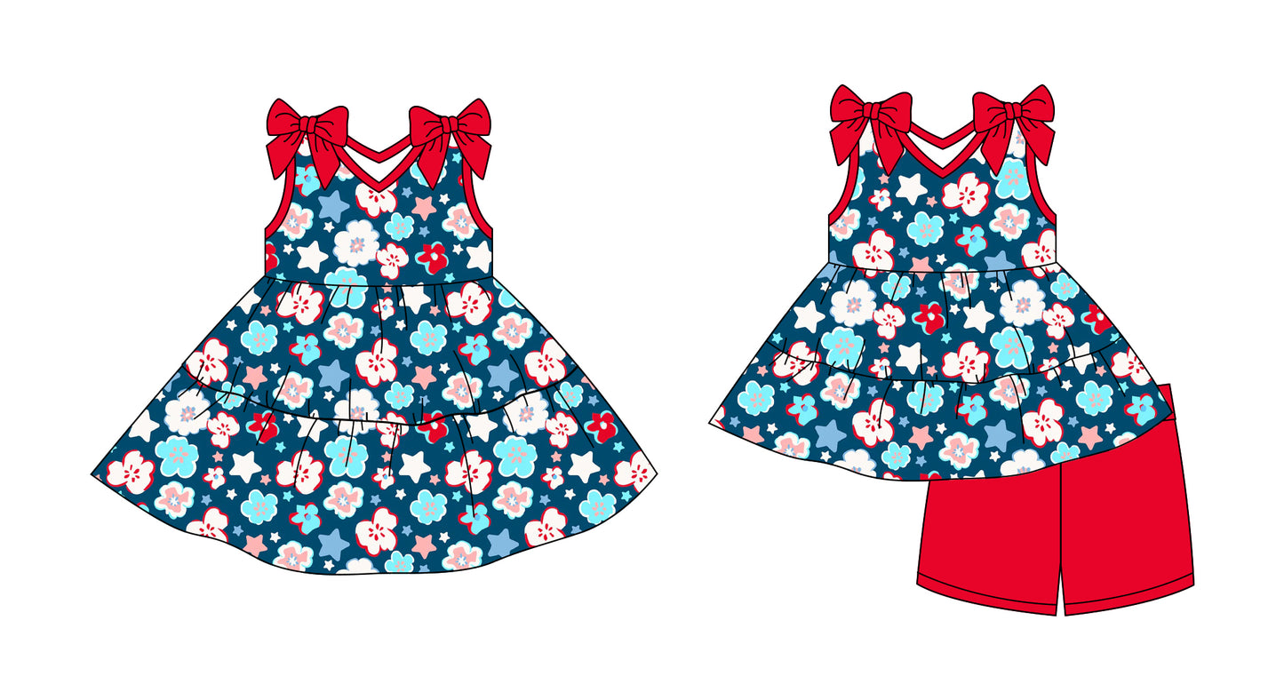 2.27 custom each style moq 5eta 4-6week Sibling Sister floral baby girl short sleeve shorts sets and dresses match design