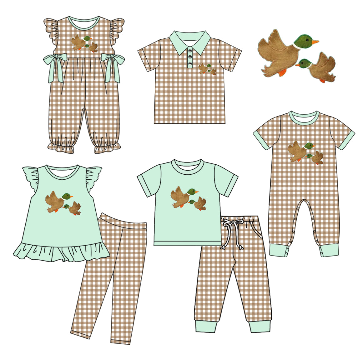 25.10.23 custom each style moq 5 eta 6-8week Sibling Sister duck baby short sleeve pants sets 2 and romper 2 and top match design