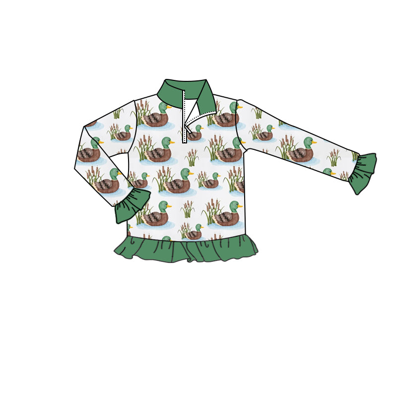 7.18 custom each style moq 5 eta 4-6week baby girls clothes duck green long sleeve top