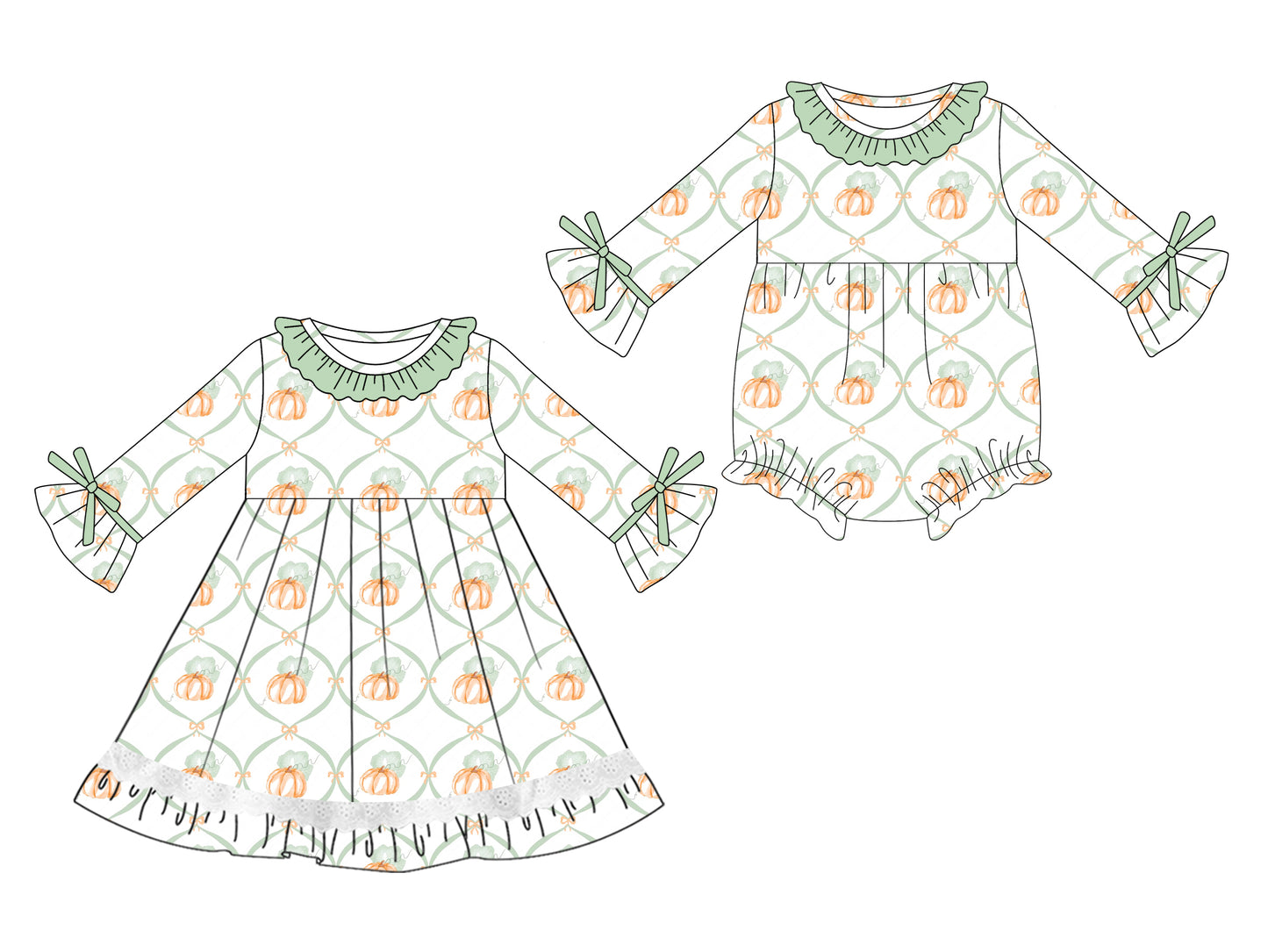 25.7.4 custom each style moq 5eta 4-6week Sibling Sisters pumpkin bow baby girl long sleeve dress and rompers match family design