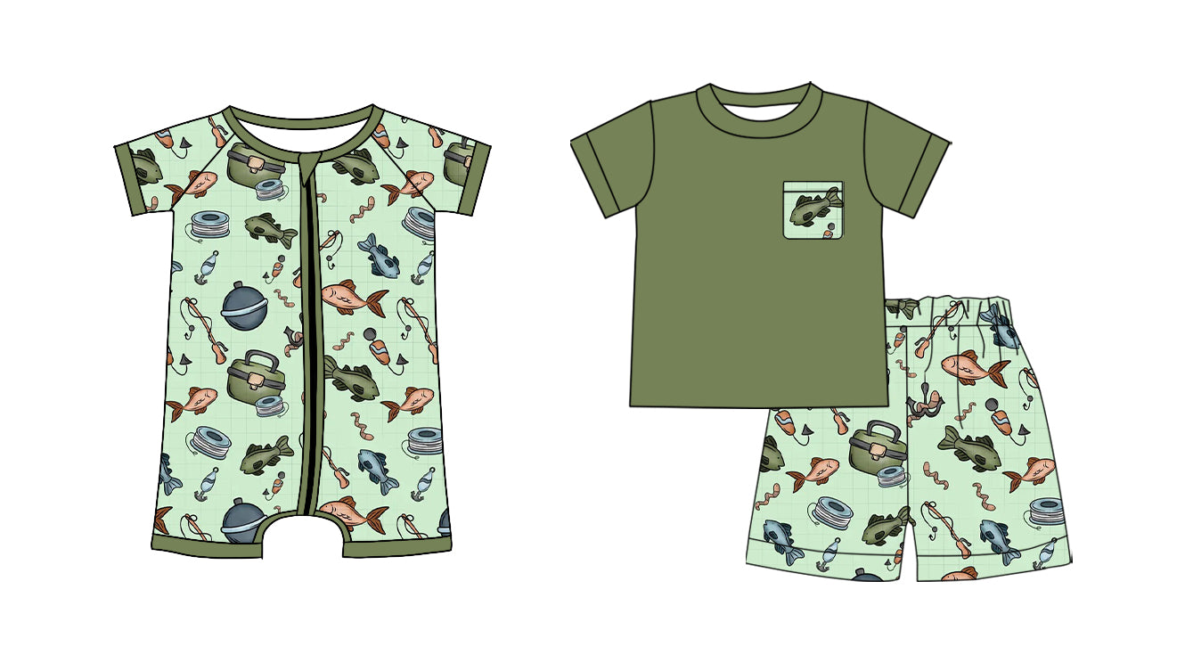 25.11.19 custom each style moq 5 eta 6-8 week Sibling Sister fishing baby boy short sleeve shorts sets and boy rompers match family design