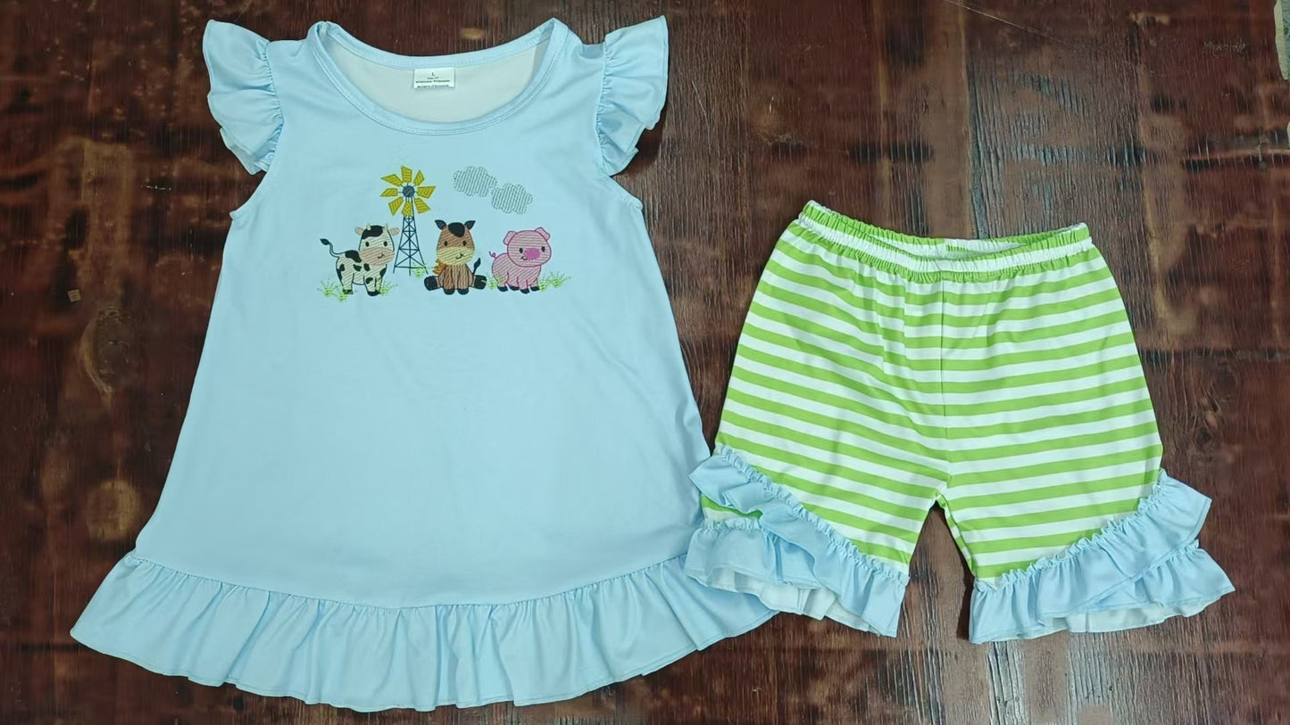 Custom moq 3 eta 6-7weeks baby girls clothes animal flying sleeve shorts sets