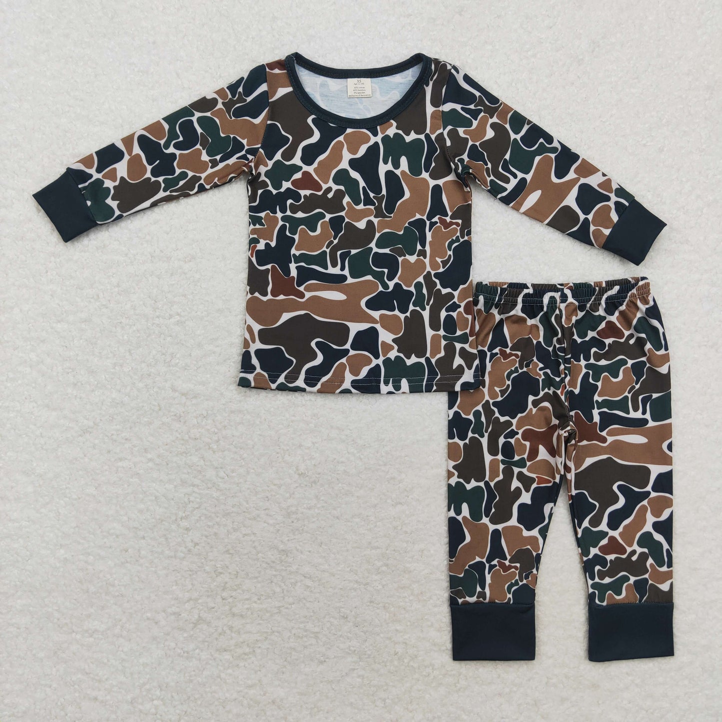 RTS NO MOQ(In Stock) Modal brown green camouflage beige round neck long-sleeved trousers pajama set