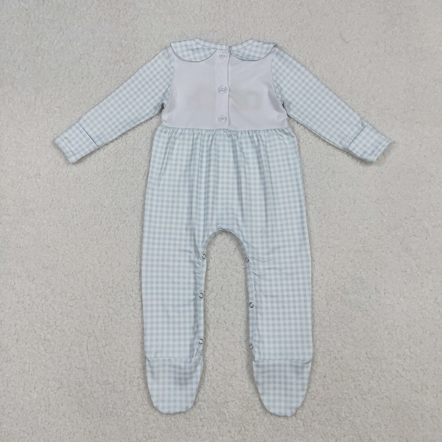 RTS NO MOQ(In Stock) LR2560 Embroidered pumpkin blue plaid doll collar long-sleeved bodysuit