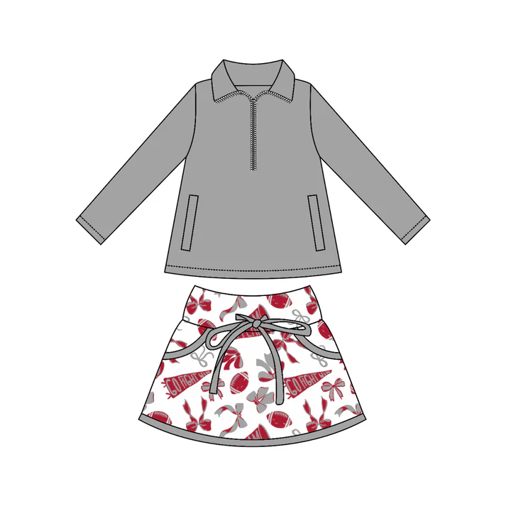 Custom moq 5 each style eta 6-7weeks baby girl clothes team gray long sleeve skirt sets-25.8.4