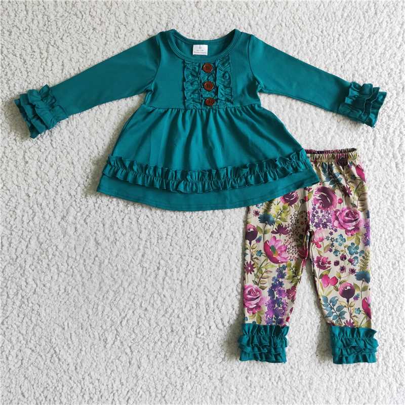 SALES NEW Baby Green Floral Tunic Top with Matching Floral Leggings Toddler Girl Outfit Set Baby Girl Clothing Set