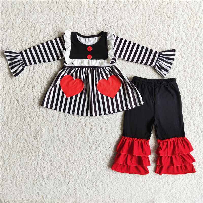 SALES NEW Valentine's Day Baby Outfit Set with Pockets Ruffle Pants Toddler Girls' Clothing Pink Or White Cotton Tops And Bottoms