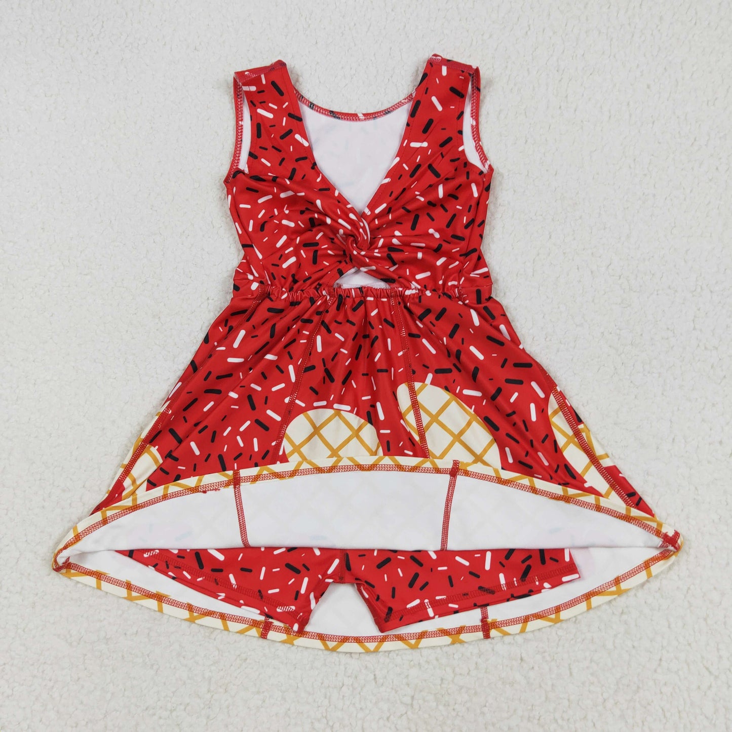 RTS NO MOQ(In Stock) GSD2748 Waffle Ice Cream Red Yoga Sleeveless Dress