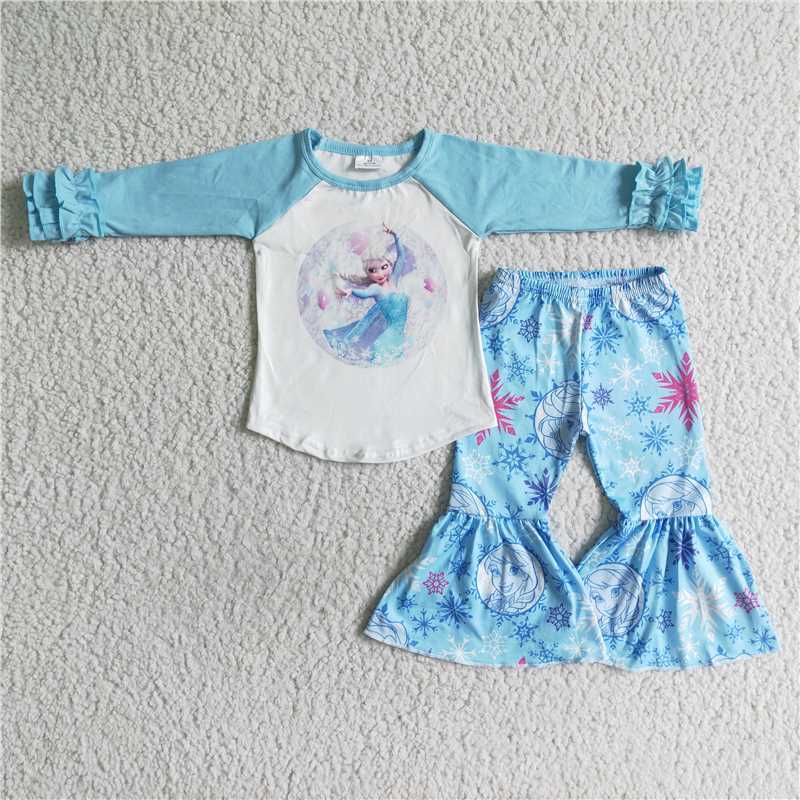 SALES NEW Baby Girls Blue Bell Pants Set Sister Outfit Set Infant Clothing Set