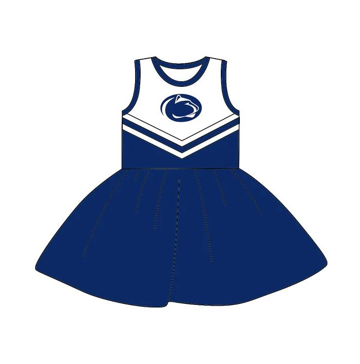 Custom moq 5 each style eta 6-7weeks baby girl clothes team blue sleeveless dress-25.8.21