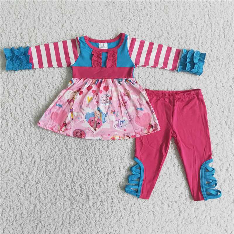 SALES NEW Baby Girls Valentines Outfit Pink Blue Stripe Sets Toddler Girl's Clothing for Valentine's Day