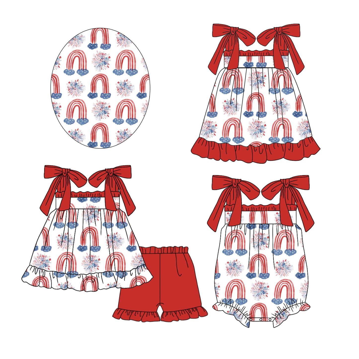 11.21 custom each style moq 5eta 4-6week Sibling Sister fair rainbow baby girl short sleeve shorts sets and dress and rompers match family design