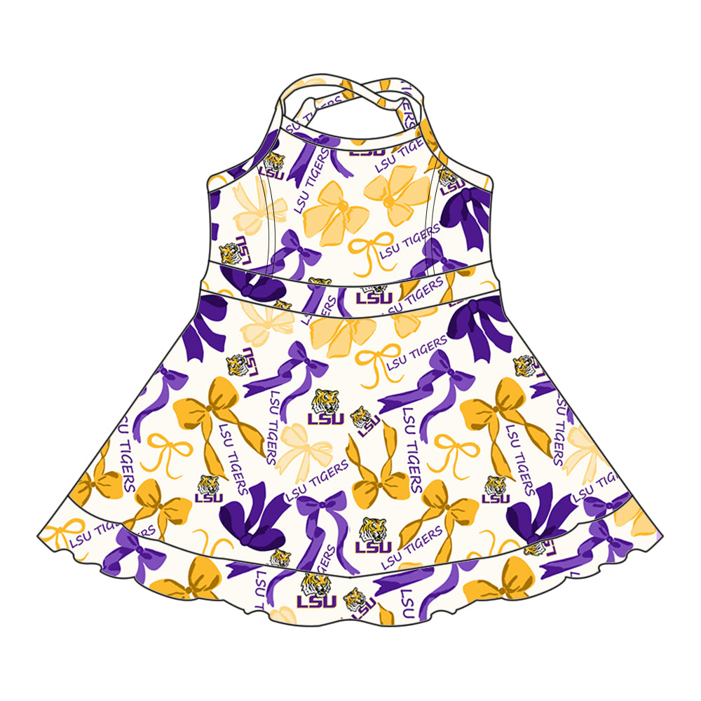 Custom moq 5 mix sizes summer teams baby girls clothes team purple short sleeve skirts shorts sets dress 1 and dress 2 and dress 3 and dress 4-25.5.13