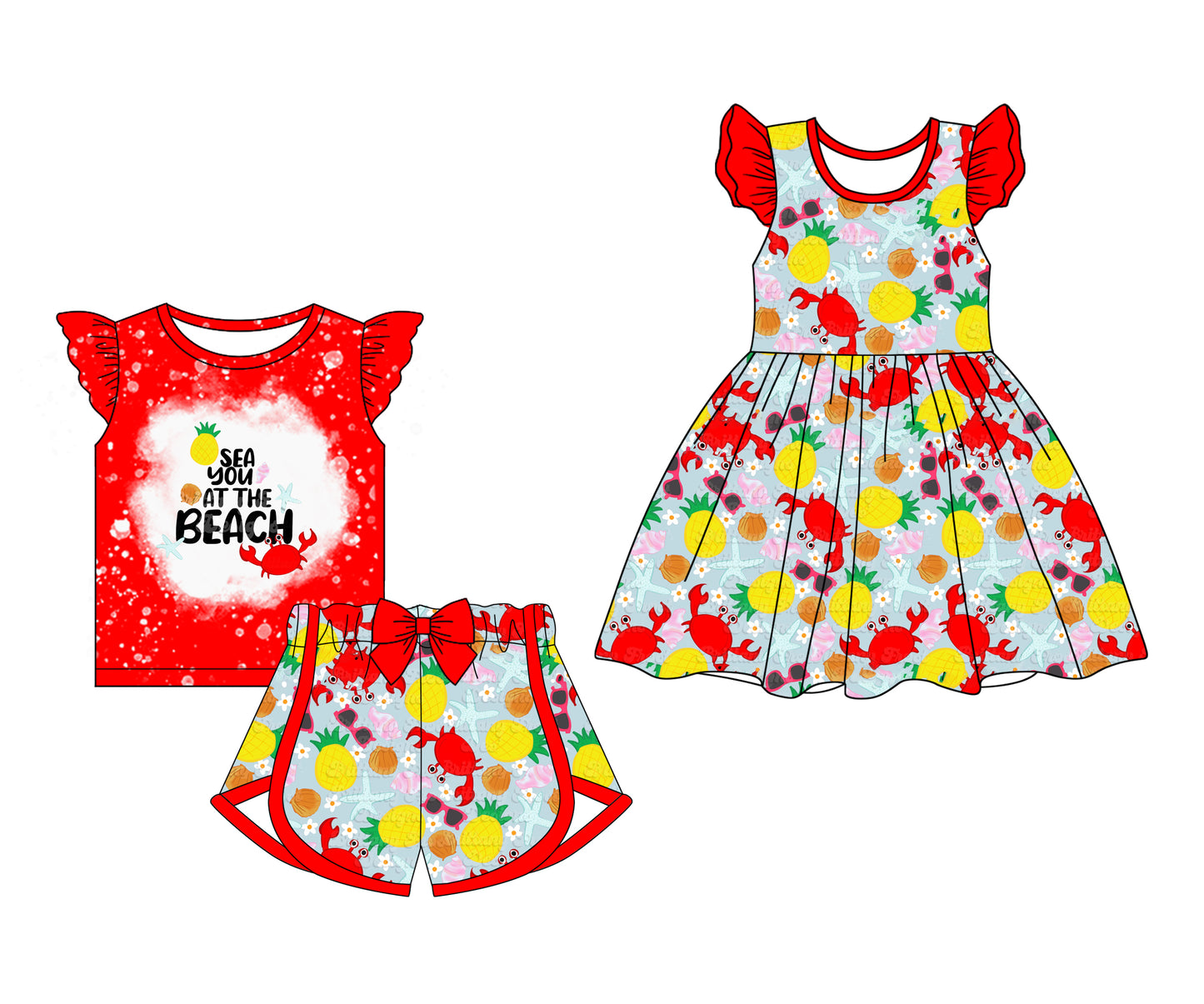 12.24 custom each style moq 5eta 4-6week Sibling Sister beach baby girl short sleeve shorts sets and dresses match design