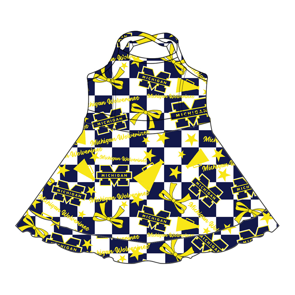 Custom moq 5 mix size milk silk summer teams baby girls clothes team bow blue sleeveless skirts sets and dress 1 and dress 2 and dress 3-25.6.30