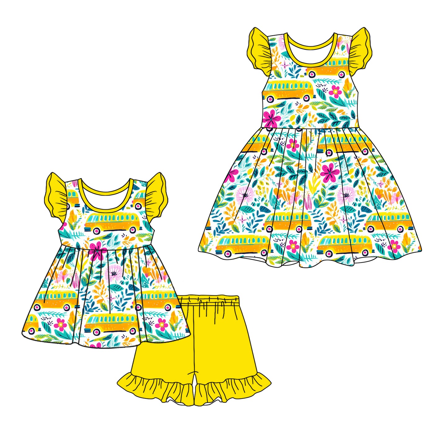 1.13 custom each style moq 5eta 4-6week Sibling Sister floral baby girl short sleeve shorts sets and dresses match design