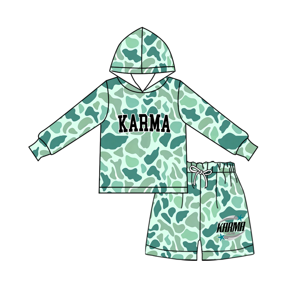 custom moq 5 mix size MSD072205 Baby Kids Camo Long Sleeve Hoodie Top Shorts Team Set