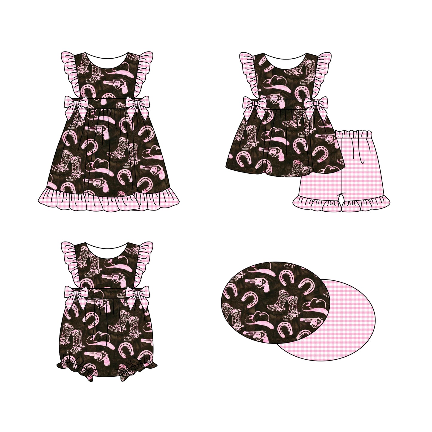 11.16 custom each style moq 5eta 4-6week Sibling Sister boot hats baby girl short sleeve shorts sets and dress and rompers match family design