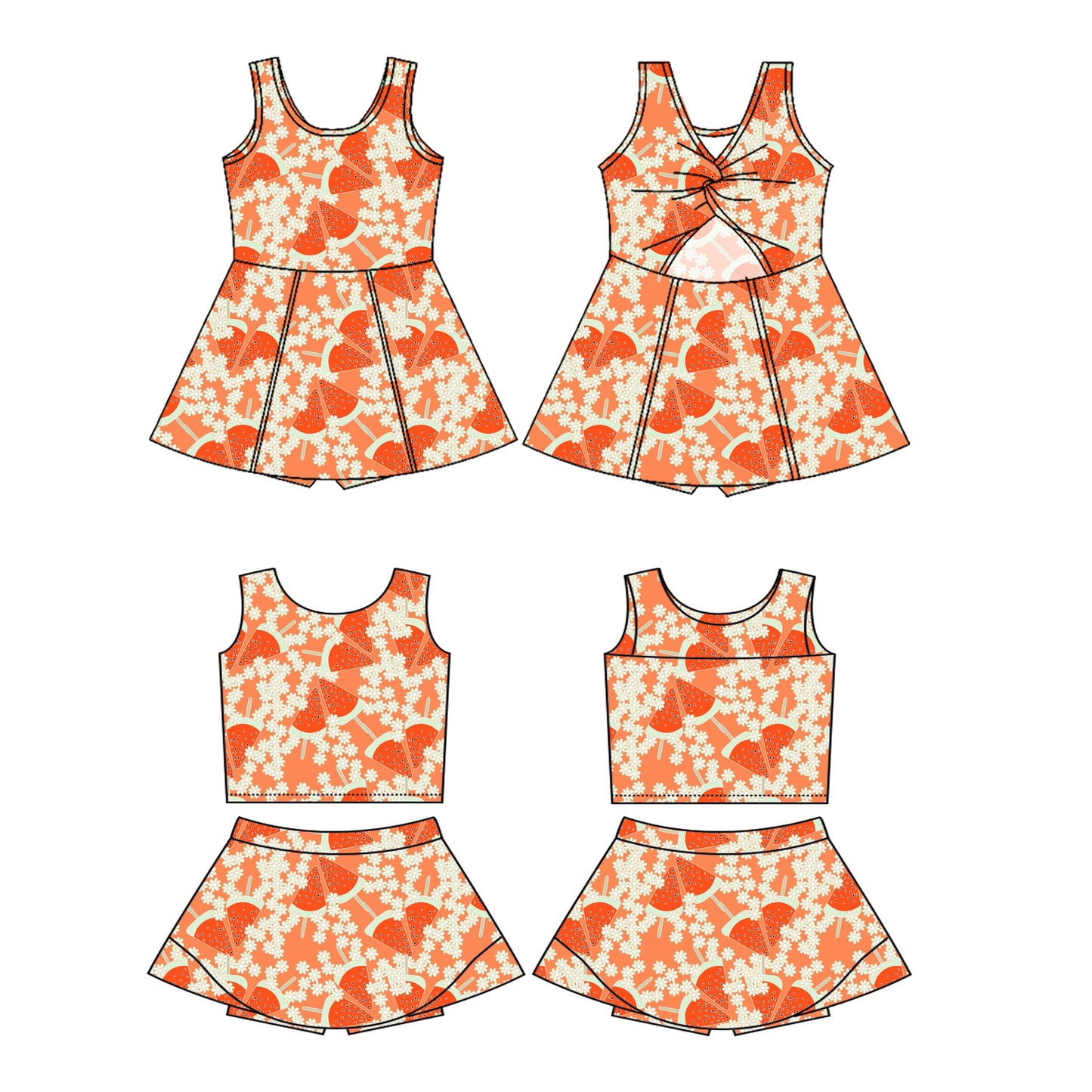 2.26 Custom moq 5 mix size Sibling Baby Girls Orange Sleeveless Top And Skirt Sets Dress Yoga Outfit