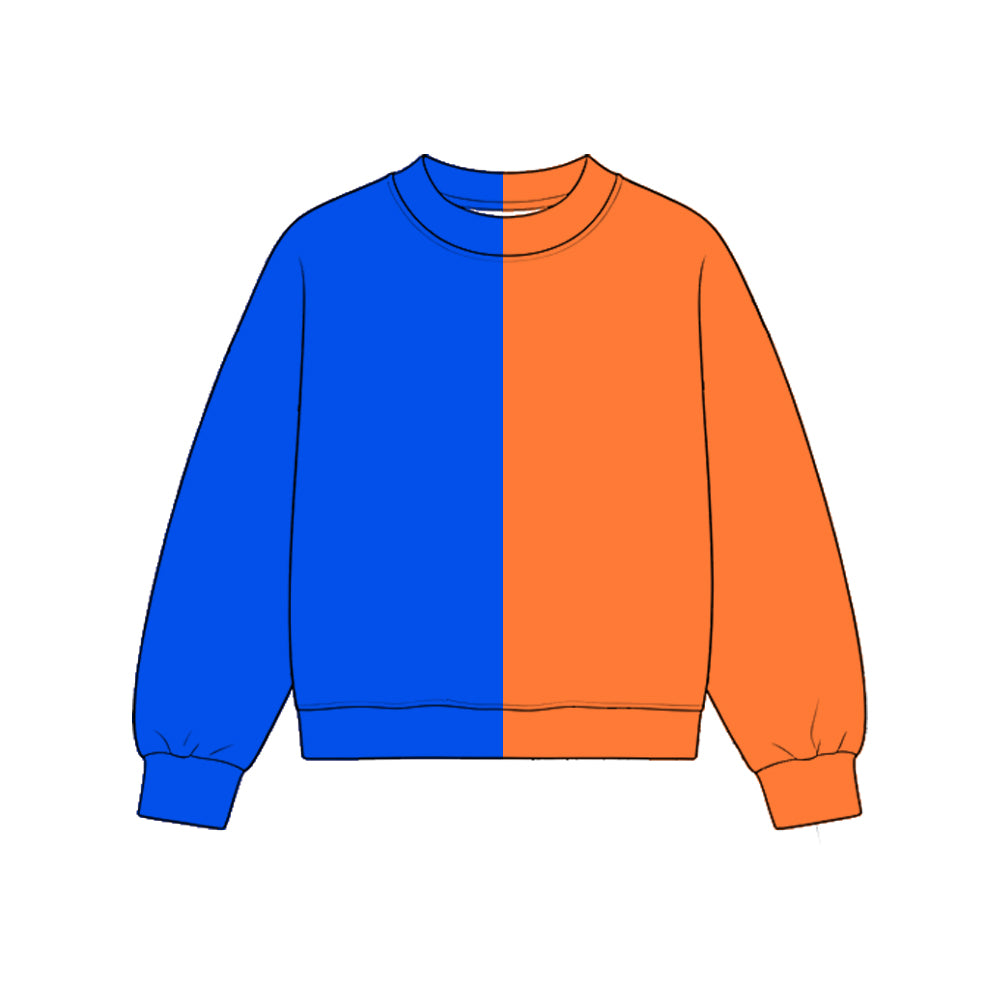 Custom moq 5 girls Blank Cotton Royal Blue + Orange Sweatshirt