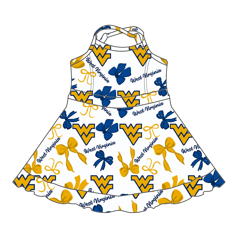 Custom moq 5 mix sizes summer teams baby girls clothes team yellow short sleeve skirts shorts sets dress 1 and dress 2 and dress 3 and dress 4-25.5.23