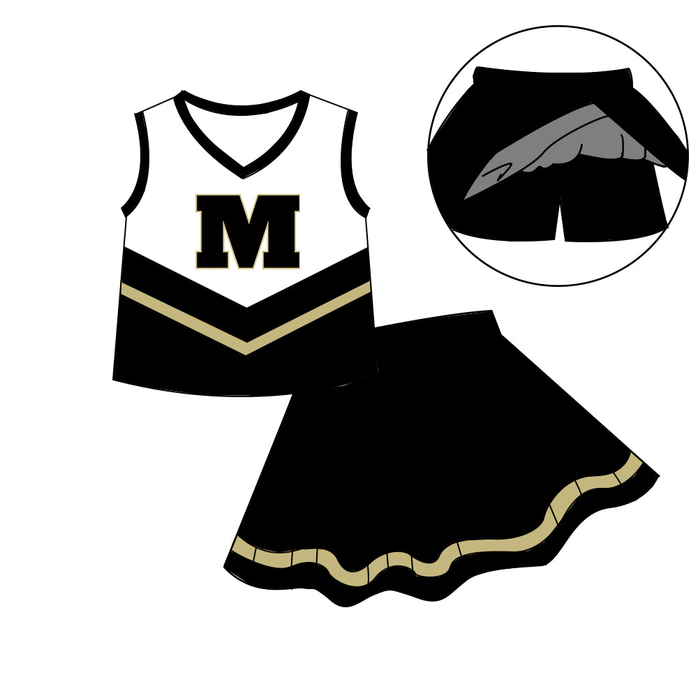 Custom moq 5 mix size milk silk eta 6-8weeks summer teams black baby girls clothes team sleeveless skirts shorts sets-25.7.7
