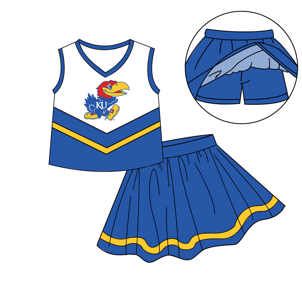 Custom moq 5 mix size milk silk eta 6-8weeks summer teams blue baby girls clothes team sleeveless skirts shorts sets-25.7.9