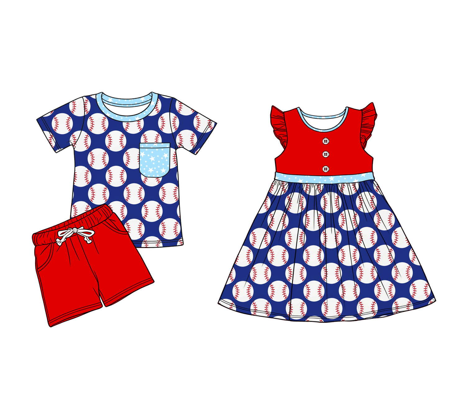 25.12.9 custom each style moq 5 eta 6-8week Sibling Sister baseball baby short sleeve shorts sets and dress match design
