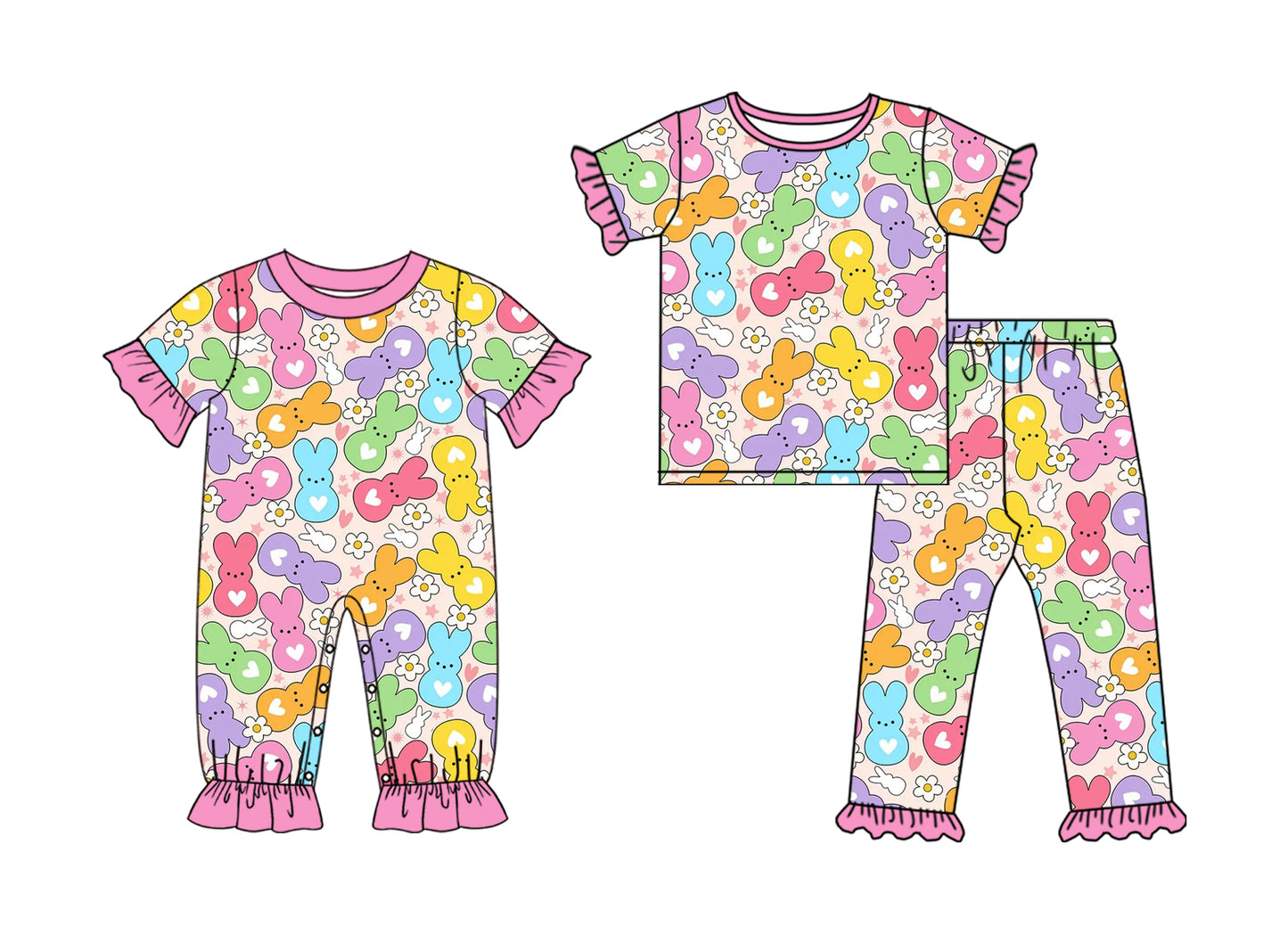 25.10.9 custom each style moq 8 eta 6-8week Sibling Sisters bunny baby girl clothes short sleeve pants sets and romper match family design